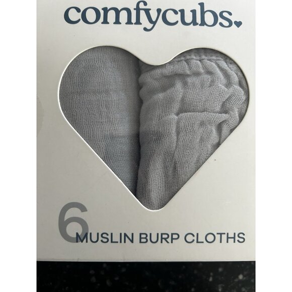 New Comfycubs 6 Gray Muslin Burp Cloths  Cotton 20x10 Inches - Picture 2 of 5